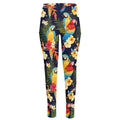 Parrot And Flower Pattern Print High-Waisted Pocket Leggings