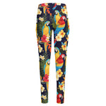 Parrot And Flower Pattern Print High-Waisted Pocket Leggings