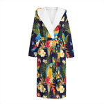 Parrot And Flower Pattern Print Hooded Bathrobe