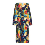 Parrot And Flower Pattern Print Hooded Bathrobe