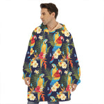 Parrot And Flower Pattern Print Hoodie Blanket
