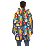 Parrot And Flower Pattern Print Hoodie Blanket