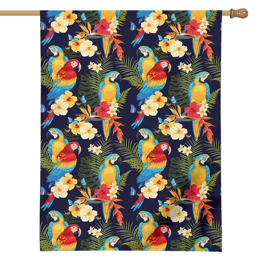 Parrot And Flower Pattern Print House Flag