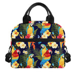 Parrot And Flower Pattern Print Insulated Lunch Bag