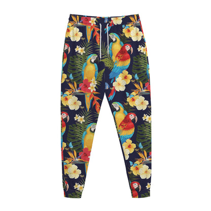 Parrot And Flower Pattern Print Jogger Pants