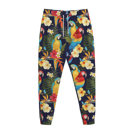 Parrot And Flower Pattern Print Jogger Pants