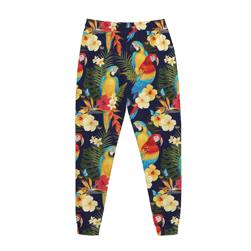 Parrot And Flower Pattern Print Jogger Pants