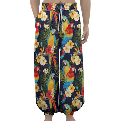 Parrot And Flower Pattern Print Lantern Pants
