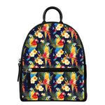Parrot And Flower Pattern Print Leather Backpack