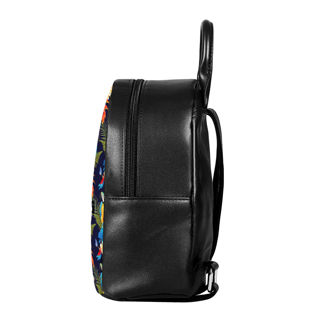 Parrot And Flower Pattern Print Leather Backpack