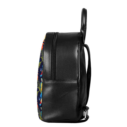 Parrot And Flower Pattern Print Leather Backpack