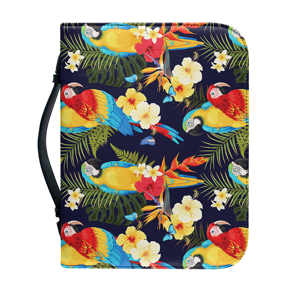 Parrot And Flower Pattern Print Leather Bible Cover