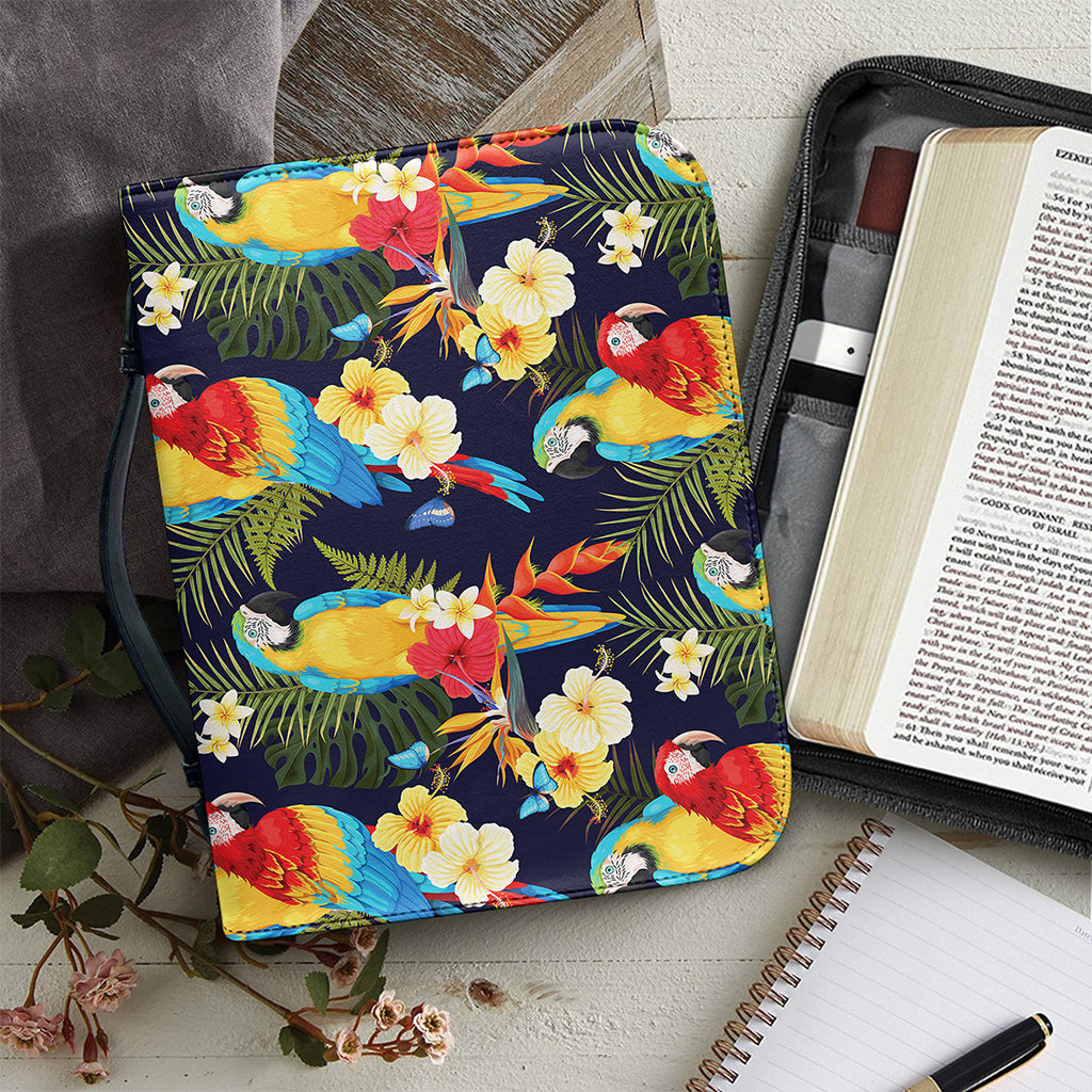 Parrot And Flower Pattern Print Leather Bible Cover