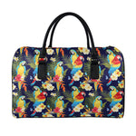 Parrot And Flower Pattern Print Leather Duffle Bag