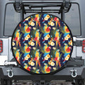 Parrot And Flower Pattern Print Leather Spare Tire Cover