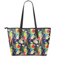 Parrot And Flower Pattern Print Leather Tote Bag With Zipper