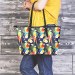 Parrot And Flower Pattern Print Leather Tote Bag