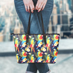 Parrot And Flower Pattern Print Leather Tote Bag