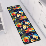 Parrot And Flower Pattern Print Long Kitchen Mat