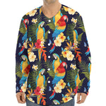 Parrot And Flower Pattern Print Long Sleeve Baseball Jersey