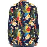 Parrot And Flower Pattern Print Long Sleeve Baseball Jersey