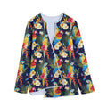 Parrot And Flower Pattern Print Long Sleeve Short Coat