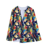 Parrot And Flower Pattern Print Long Sleeve Short Coat