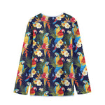 Parrot And Flower Pattern Print Long Sleeve Short Coat