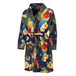Parrot And Flower Pattern Print Men's Bathrobe