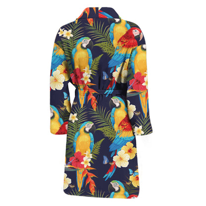 Parrot And Flower Pattern Print Men's Bathrobe
