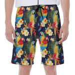 Parrot And Flower Pattern Print Men's Beach Shorts
