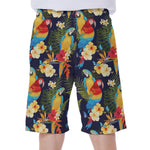 Parrot And Flower Pattern Print Men's Beach Shorts
