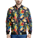 Parrot And Flower Pattern Print Men's Bomber Jacket