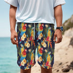 Parrot And Flower Pattern Print Men's Cargo Shorts
