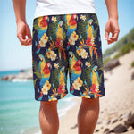 Parrot And Flower Pattern Print Men's Cargo Shorts