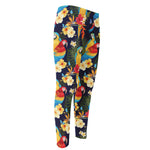 Parrot And Flower Pattern Print Men's Compression Pants