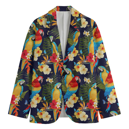 Parrot And Flower Pattern Print Men's Cotton Blazer