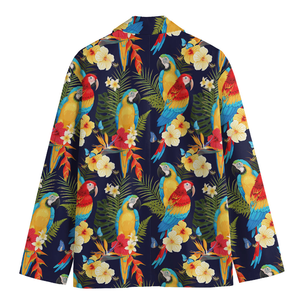 Parrot And Flower Pattern Print Men's Cotton Blazer