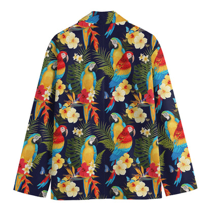 Parrot And Flower Pattern Print Men's Cotton Blazer