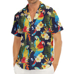 Parrot And Flower Pattern Print Men's Deep V-Neck Shirt