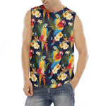 Parrot And Flower Pattern Print Men's Fitness Tank Top