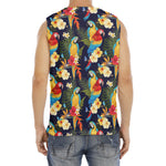 Parrot And Flower Pattern Print Men's Fitness Tank Top