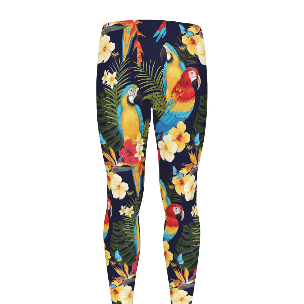 Parrot And Flower Pattern Print Men's leggings