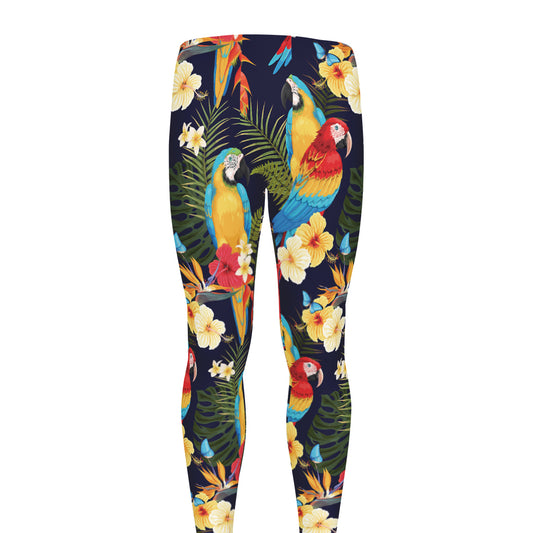 Parrot And Flower Pattern Print Men's leggings