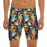 Parrot And Flower Pattern Print Men's Long Boxer Briefs