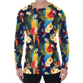 Parrot And Flower Pattern Print Men's Long Sleeve T-Shirt