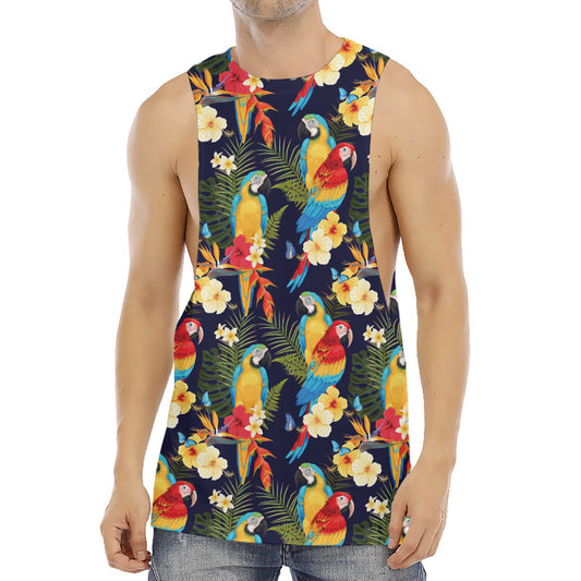 Parrot And Flower Pattern Print Men's Muscle Tank Top