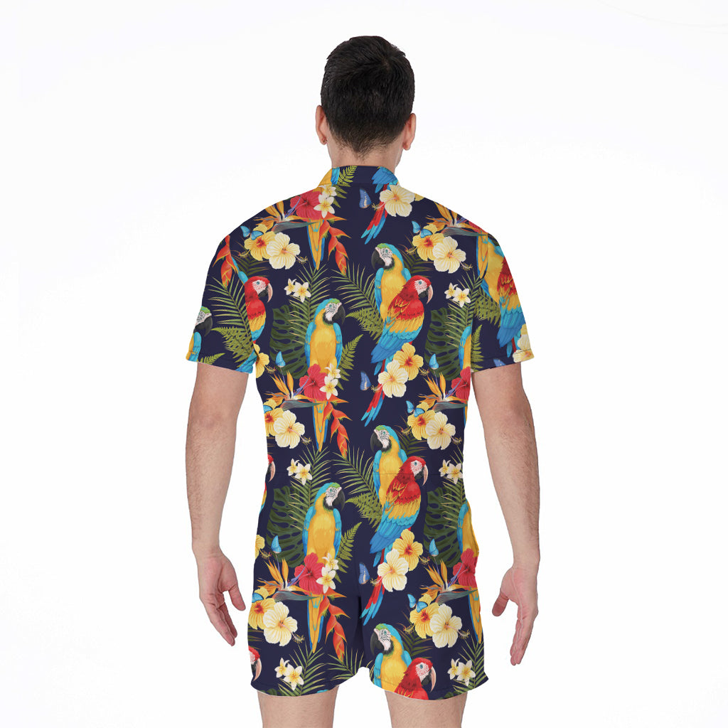 Parrot And Flower Pattern Print Men's Rompers