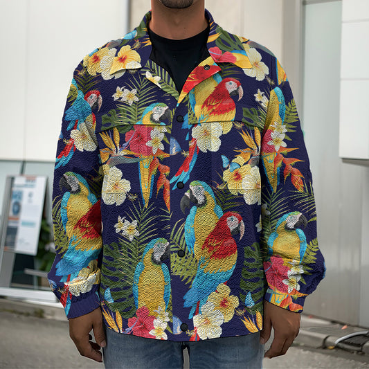Parrot And Flower Pattern Print Men's Shirt Jacket