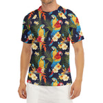 Parrot And Flower Pattern Print Men's Short Sleeve Rash Guard